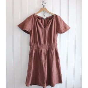 LOFT Cotton Gauze Cottagecore Dress Smocked Waist Flutter Sleeve Boho Size‎ M